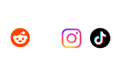 Social icons for Reddit, X, Instagram, and TikTok